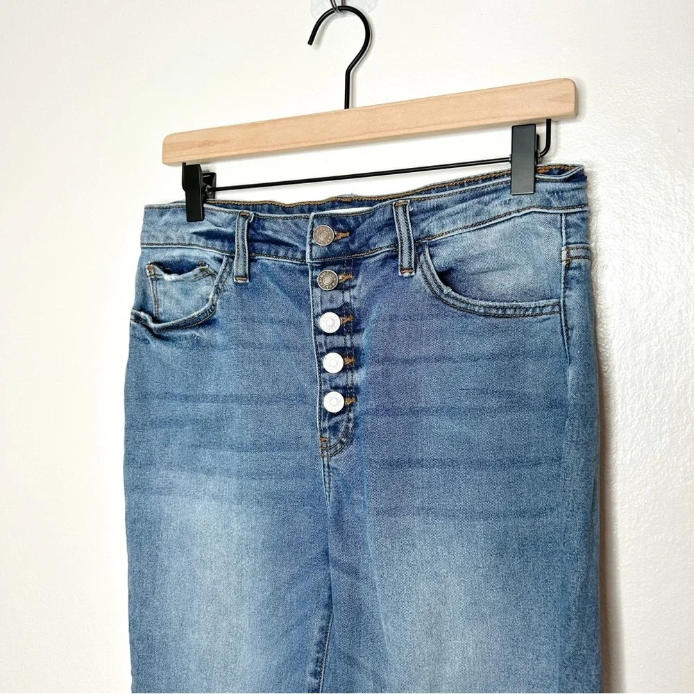 Nature Denim High Rise Button Fly Slim Straight Leg Distressed‎ Jeans 28
